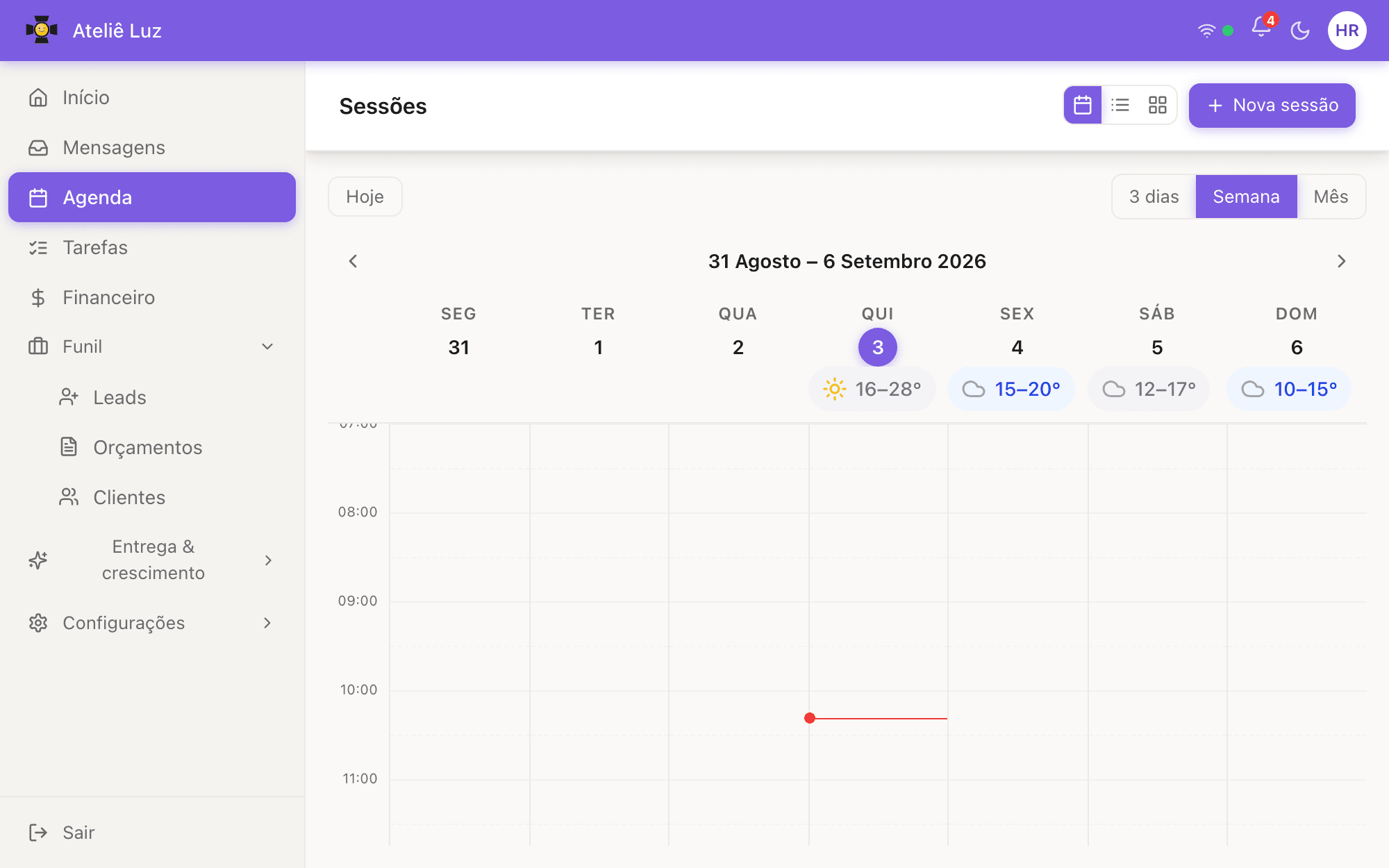 Agenda de sessões da Lumina