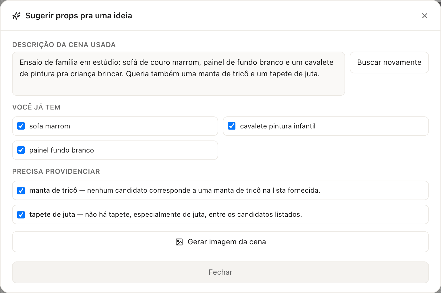 Match de cena da Lumina cruzando a ideia do ensaio com o acervo de props